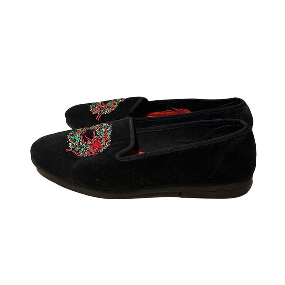 Allyson Whitmore Embroidered Holiday Christmas Wreath Size 8 Velvet Flat Shoes - Picture 4 of 8